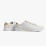 Tommy Hilfiger CHIC COURT Womens Trainers White, side view featuring sleek white leather with gold detailing.