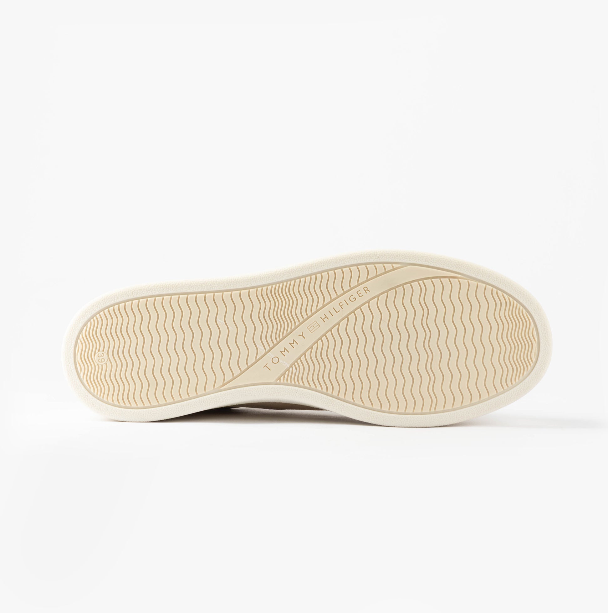 Tommy Hilfiger MODERN COURT SNEAKER Womens Muslin bottom view featuring a rubber sole with textured pattern.