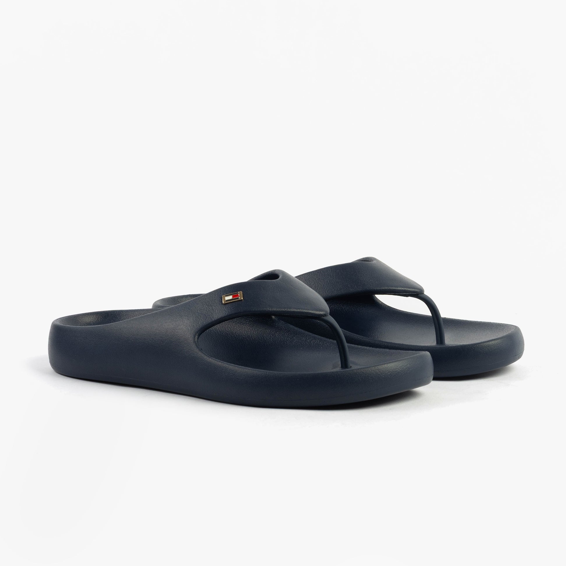 Tommy Hilfiger ENAMEL FLAG CONTOURED Womens Sandals Space Blue side view showcasing lightweight, slip-on design with EVA material.