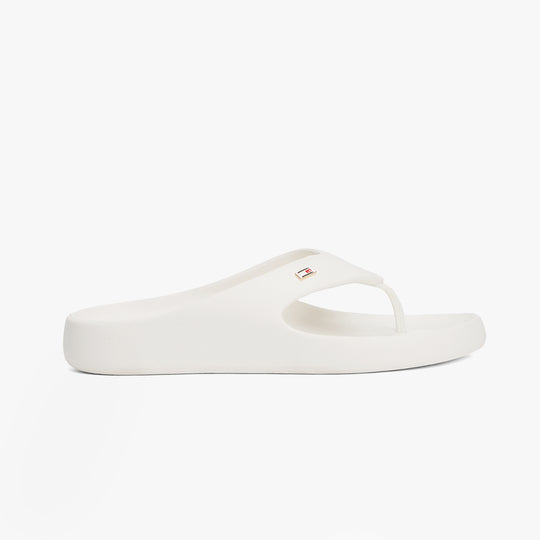 Tommy Hilfiger ENAMEL FLAG CONTOURED Womens Sandals Ancient White side view showcasing the lightweight EVA design.