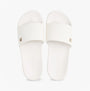 Tommy Hilfiger MONOGRAM POOLSIDE Womens Sliders White top view with embossed TH monogram and gold plaque.