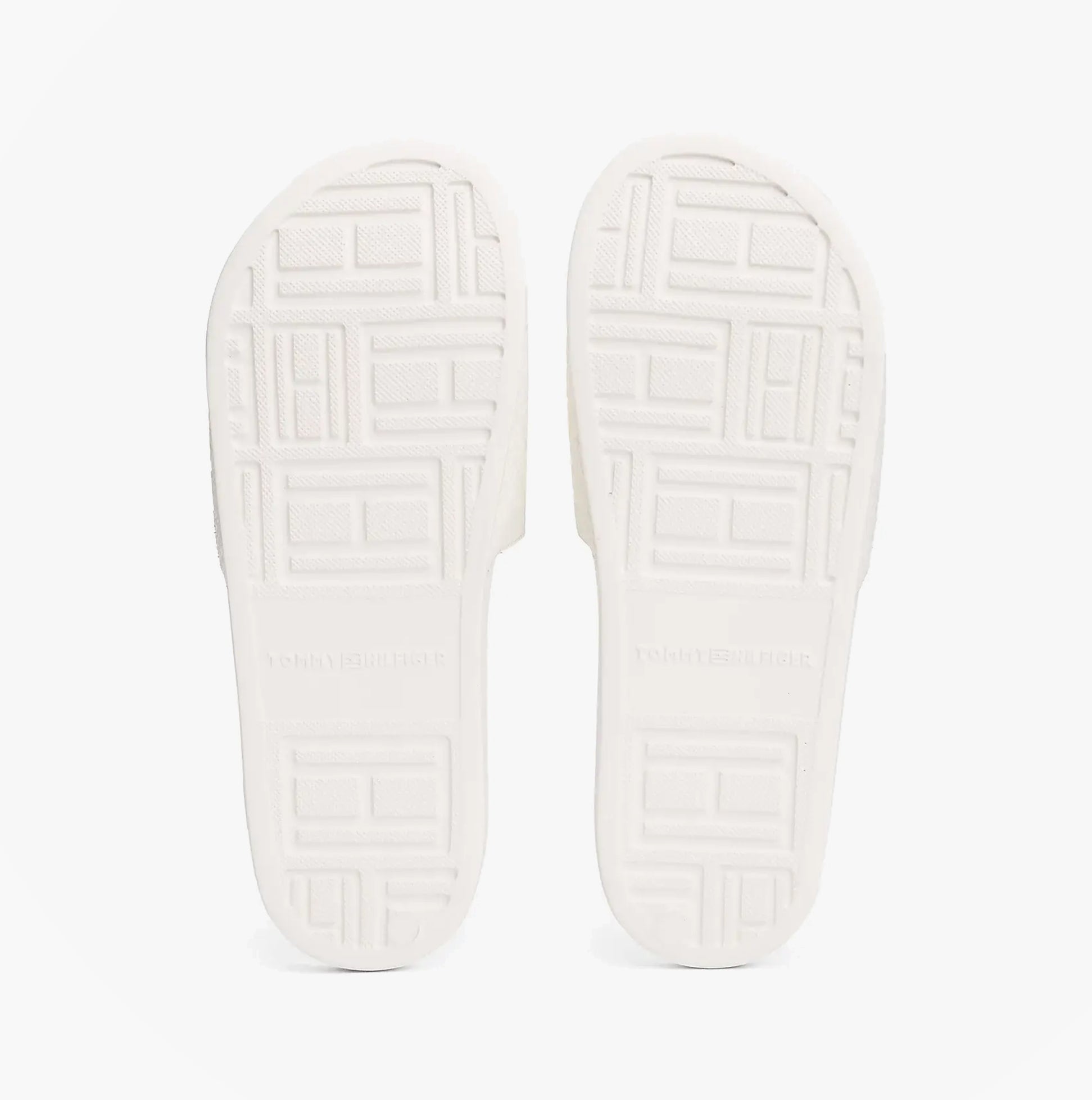 Tommy Hilfiger MONOGRAM POOLSIDE Womens Sliders White bottom view with textured EVA sole