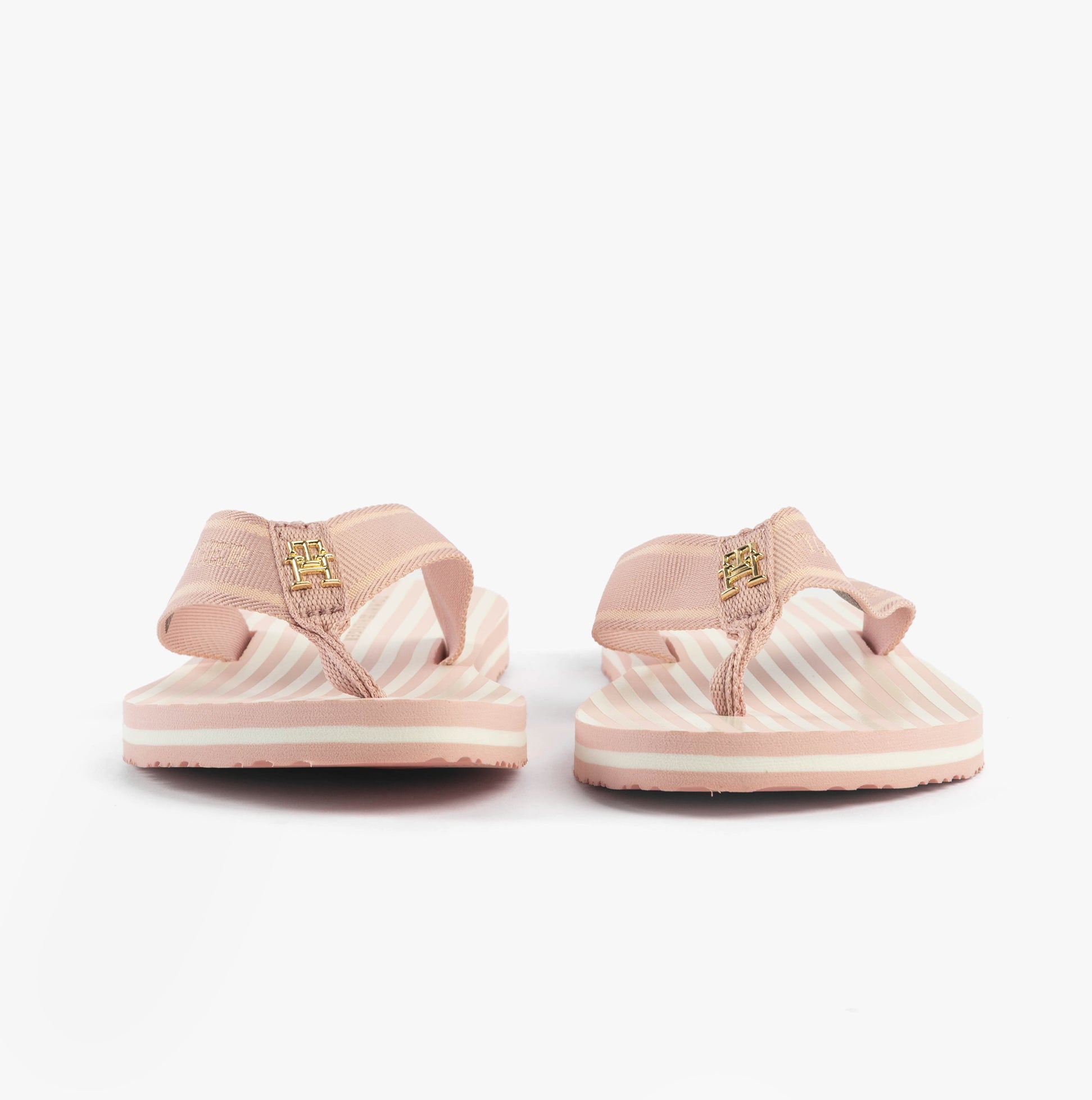 Tommy Hilfiger STRIPES LOGO Womens Flip-Flops Foggy Pink rear view highlighting the soft pink color and striped design.