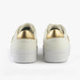 Tommy Hilfiger PLATFORM COURT Womens Trainers White back view with gold detailing.