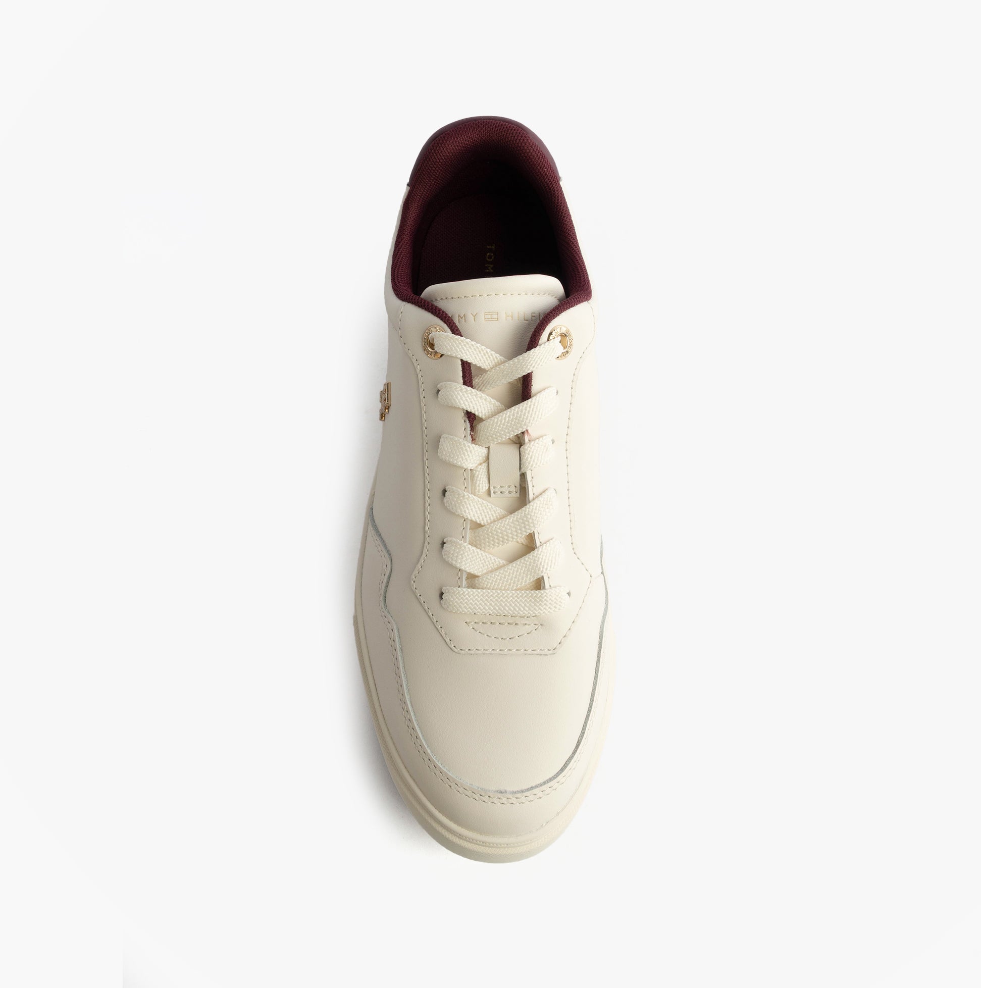 Tommy Hilfiger ELEVATED COURT SNEAK Womens Court Trainers Trainers Ancient White top view with lace-up closure and round toe.