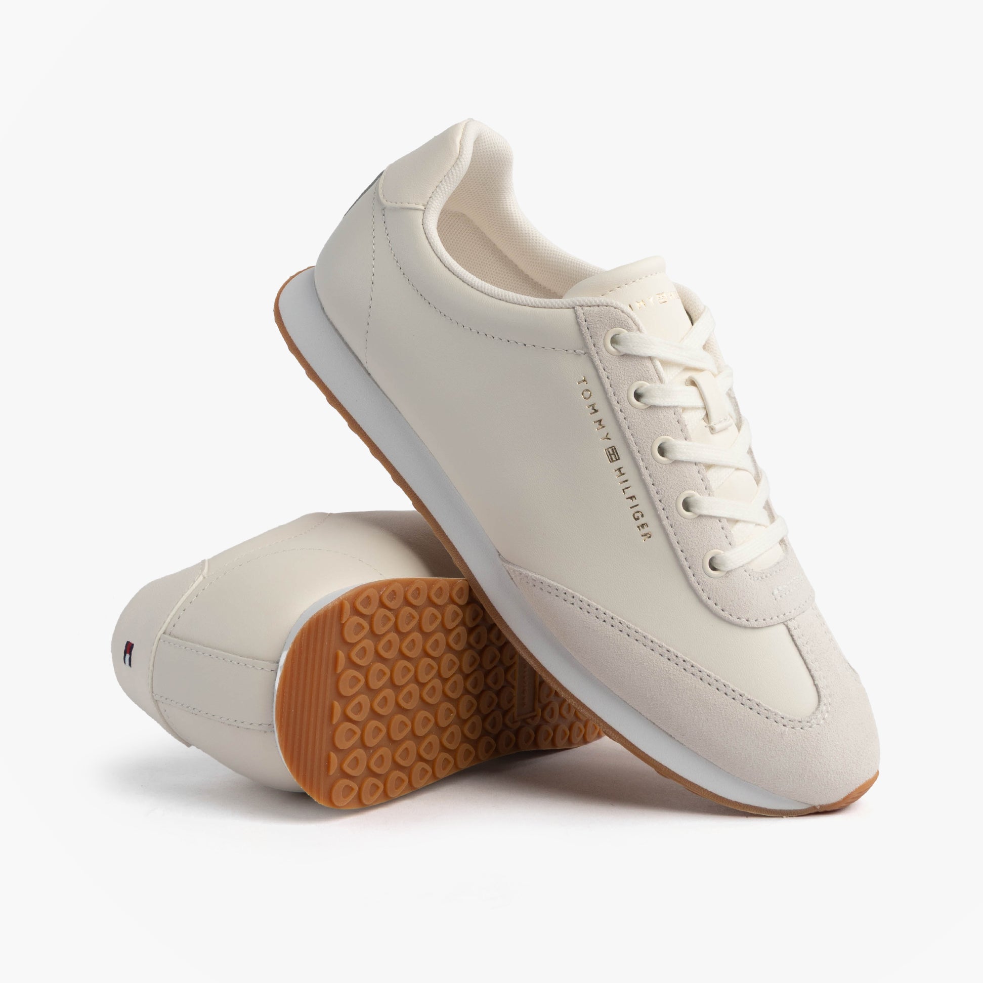 Tommy Hilfiger HERITAGE FASHION RUN Womens Trainers Ancient White side view showing upper leather and lace-up design.