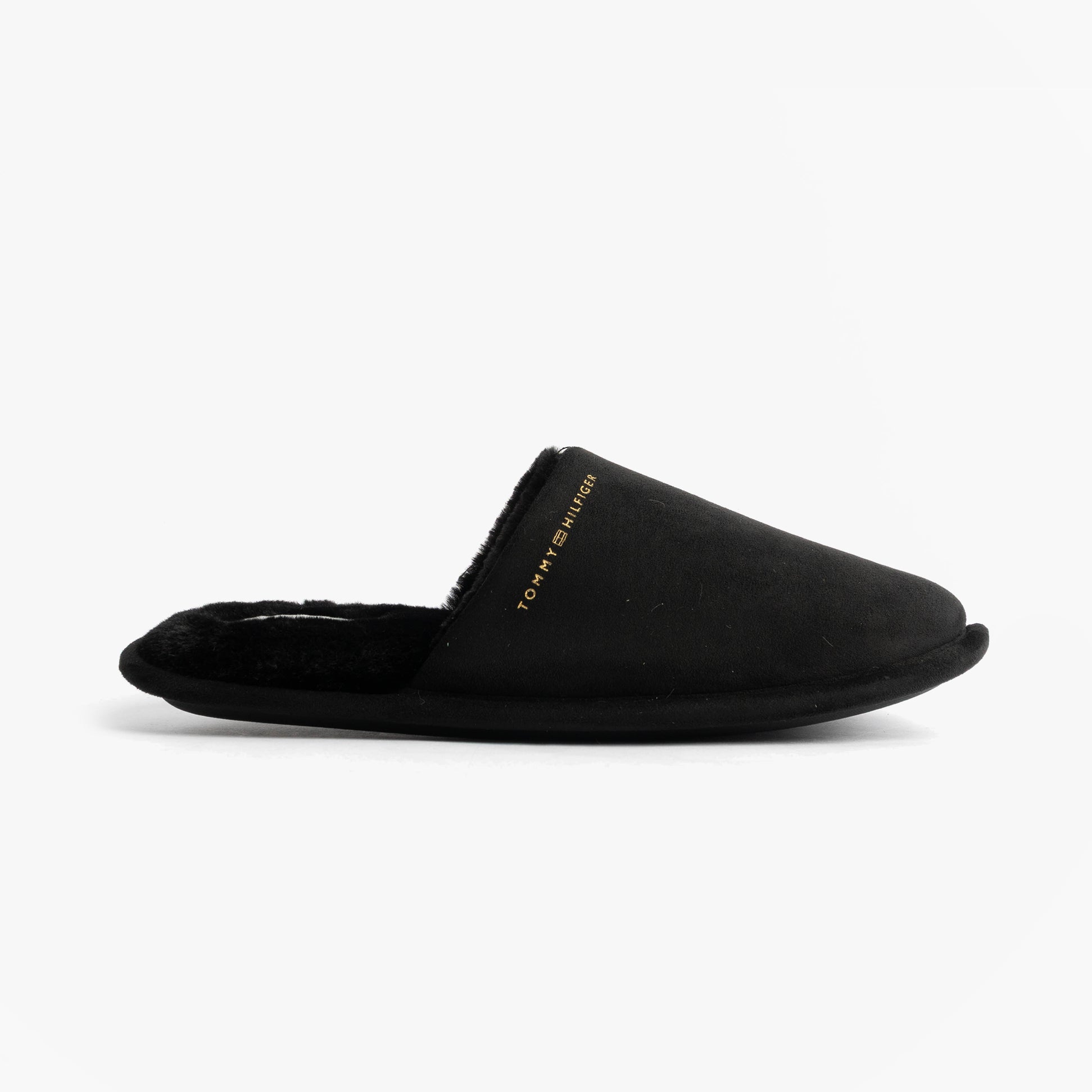 Tommy Hilfiger TH SOFT HOUSE SHOE Womens Slippers Black side view, comfortable slip-on mules with textile upper.