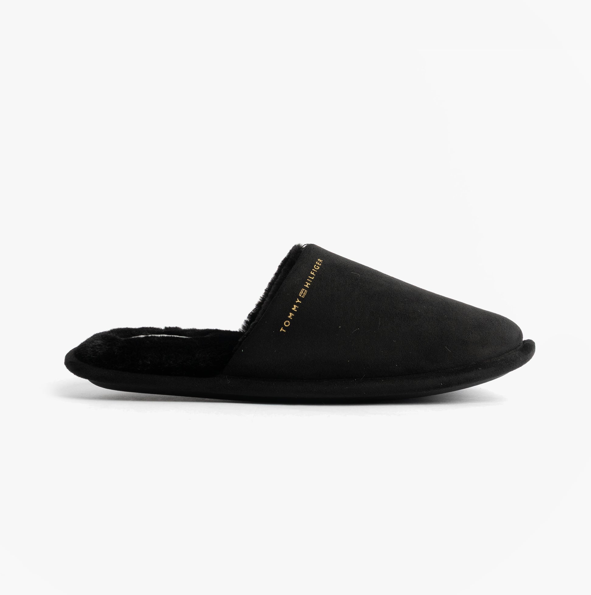 Tommy Hilfiger TH SOFT HOUSE SHOE Womens Slippers Black side view, comfortable slip-on mules with textile upper.