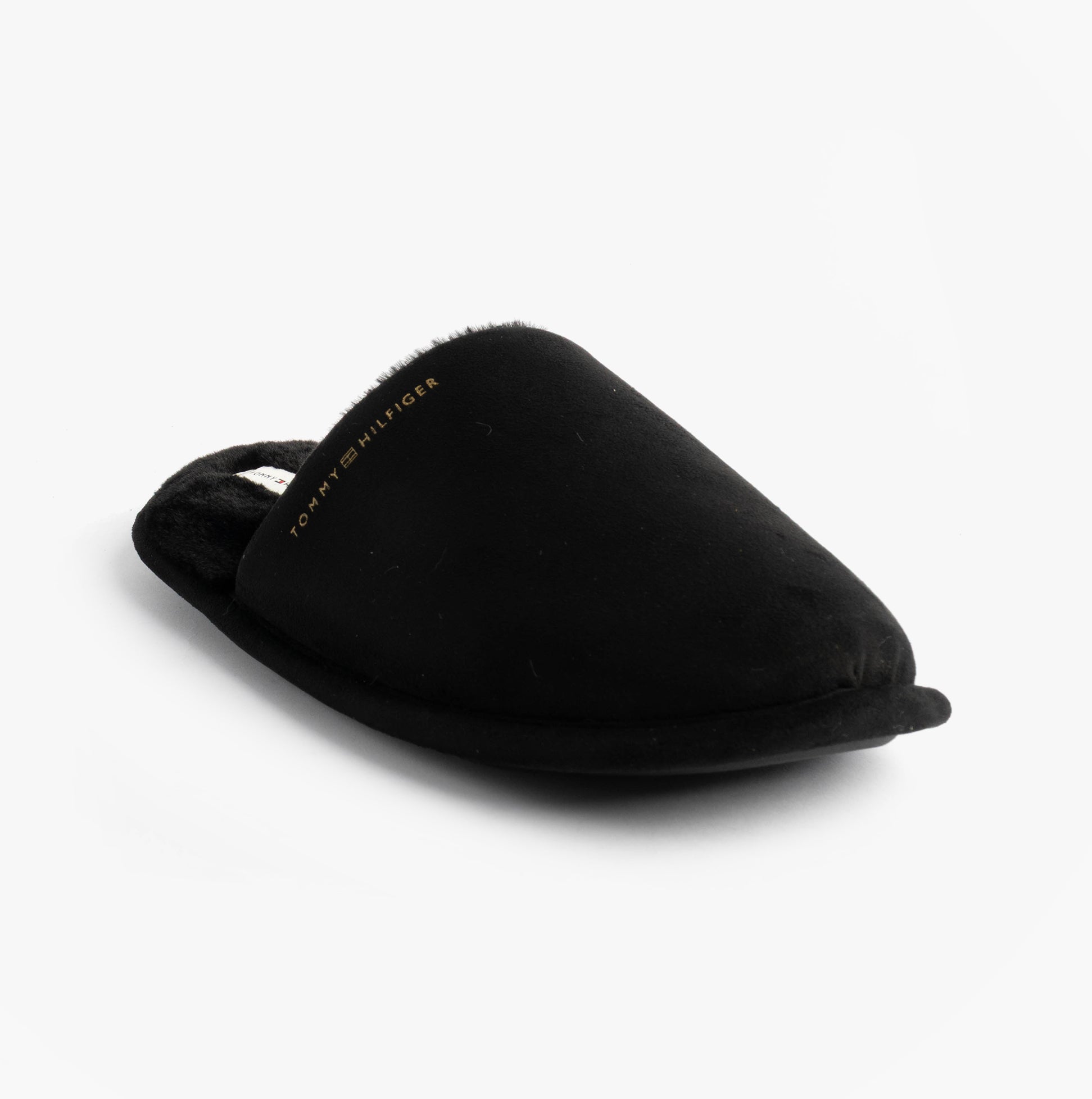 Tommy Hilfiger TH SOFT HOUSE SHOE Womens Slippers Black side view showing soft textile upper and slip-on design.