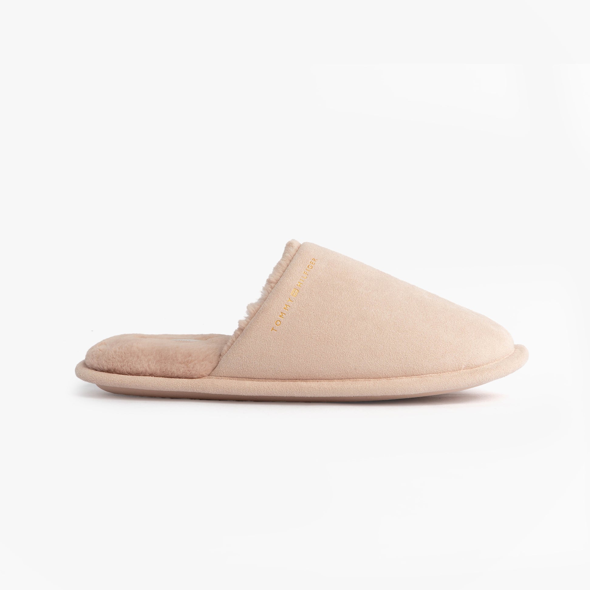 Tommy Hilfiger TH SOFT HOUSE SHOE Womens Slippers Misty Bluesh side view showing soft textile upper and flat sole.