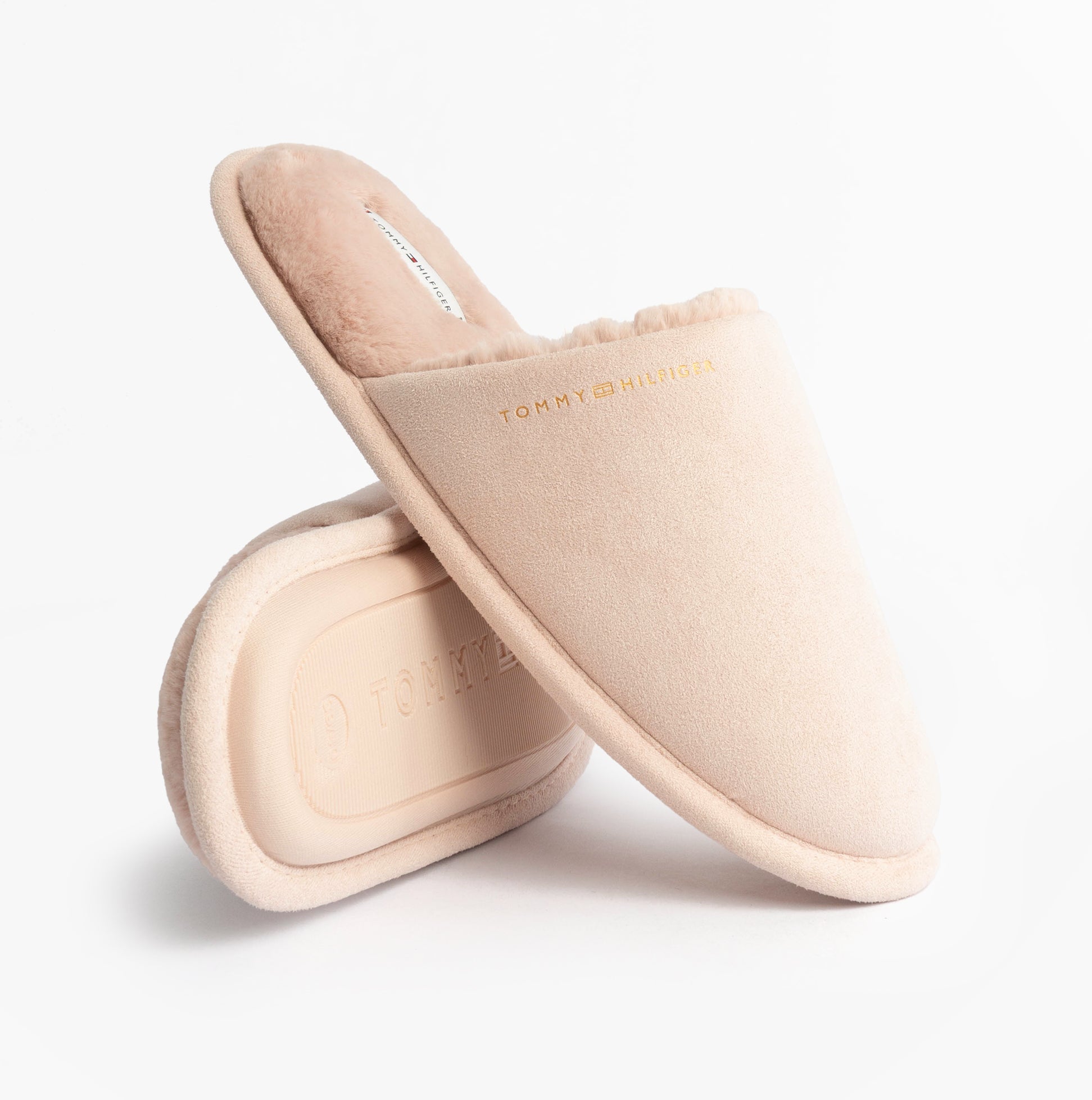 Tommy Hilfiger TH SOFT HOUSE SHOE Womens Slippers Misty Bluesh side view showing soft textile upper and flat sole.