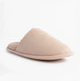 Tommy Hilfiger TH SOFT HOUSE SHOE Womens Slippers Misty Bluesh side view of beige mules with slip-on design.