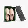 Tommy Hilfiger TH SOFT HOUSE SHOE Womens Slippers Misty Bluesh in a gift box, showcasing the slipper mules in beige textile.