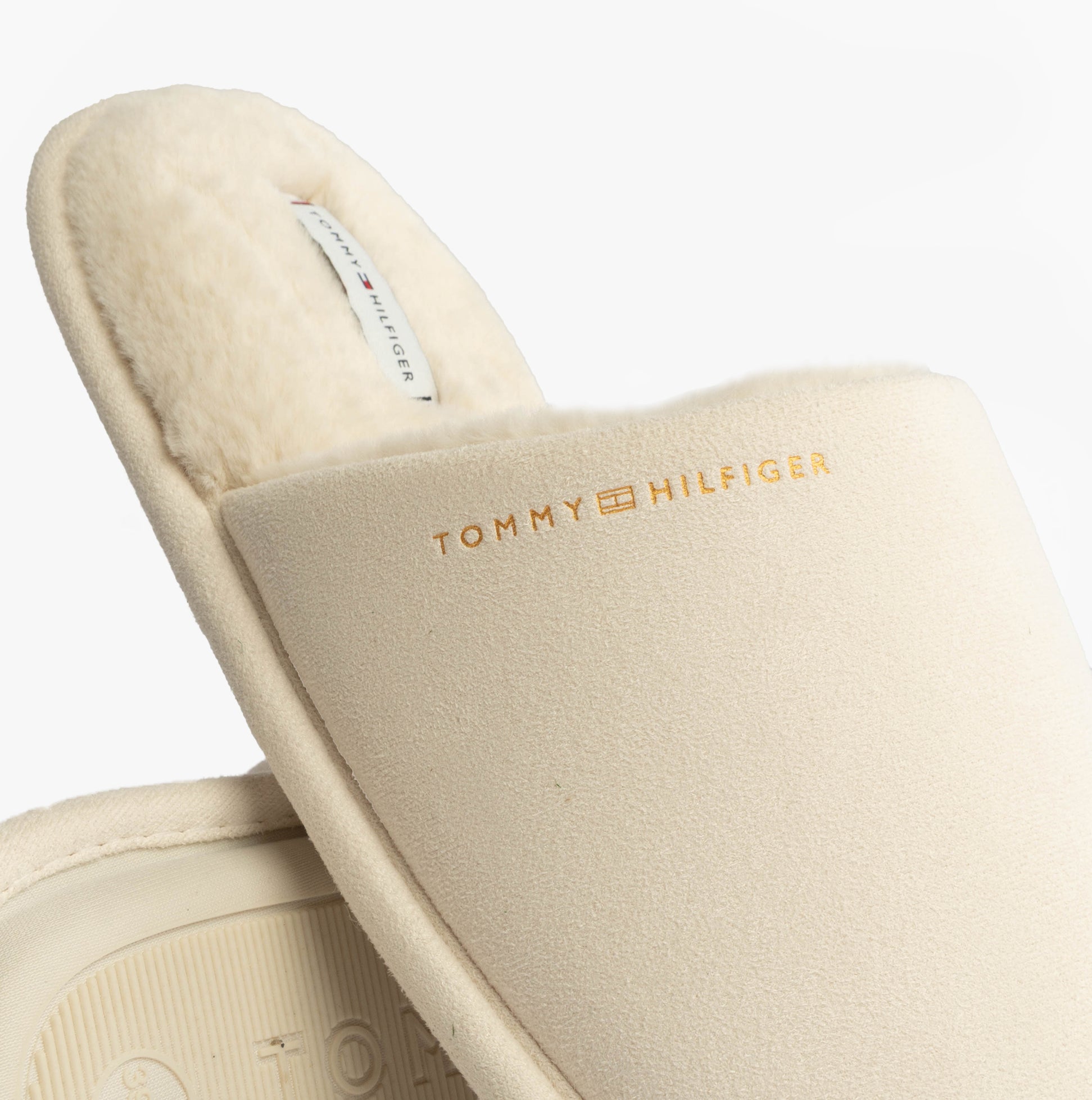 Tommy Hilfiger TH SOFT HOUSE SHOE Womens Slippers Ancient White detail view showcasing soft textile upper.