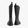 Tommy Hilfiger FLAG LONG RAINBOOT Womens Boots Black back view showing rubber upper and elasticated side panel.