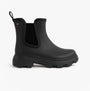 Tommy Hilfiger ANKLE RAINBOOT Womens Boots Black side view showing rubber upper and elasticated side panel.