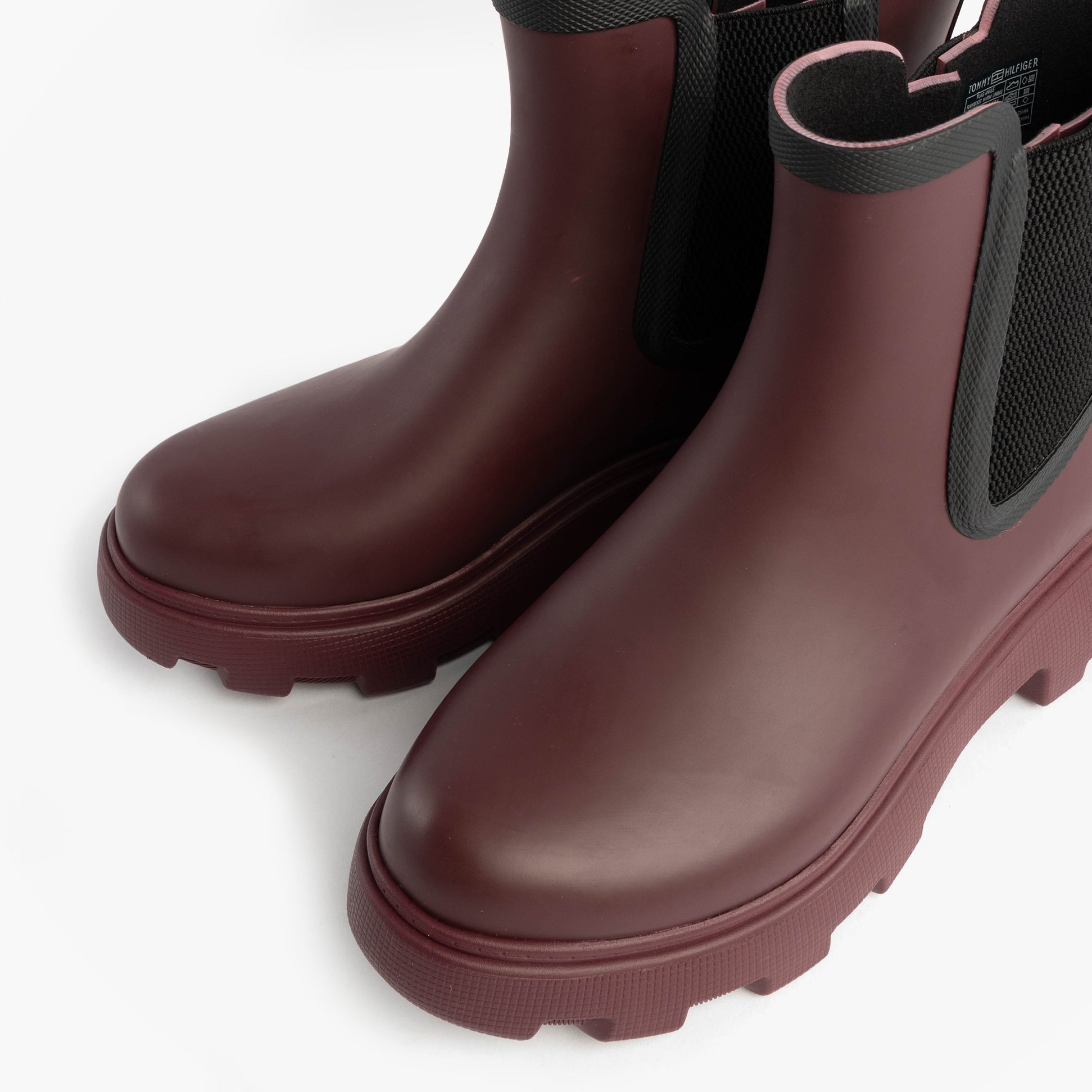 Tommy Hilfiger FLAG ANKLE RAINBOOT Womens Boots Rosewood Brown, top view showing comfort features and elasticated side panels.