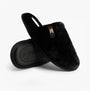 Tommy Hilfiger TH FAUX FUR HOUSE SH Womens Slippers Black side view with fluffy texture and logo detail.