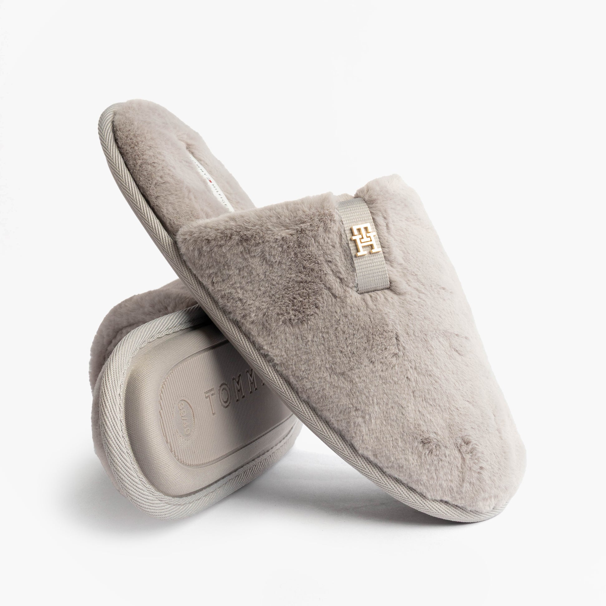 Tommy Hilfiger TH FAUX FUR HOUSE SH Womens Slippers Lilac Dusk side view and top view showing soft faux fur design.
