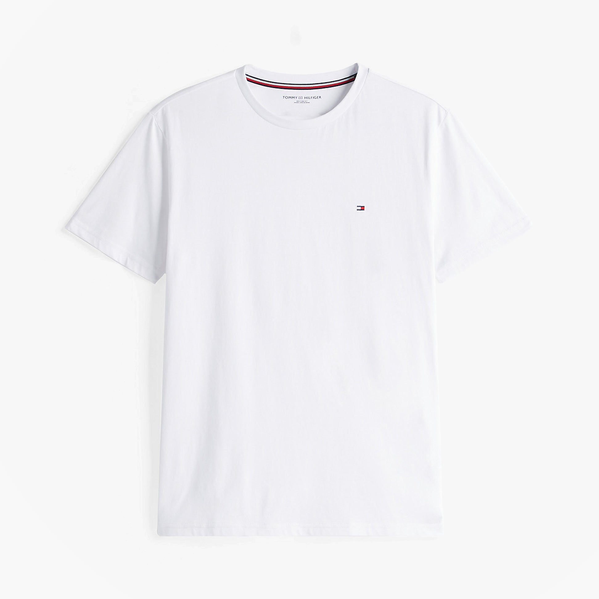 Tommy Hilfiger PURE COTTON Mens T-Shirt & Shorts Pyjama Set White / Grid Plaid front view of white crew neck t-shirt.