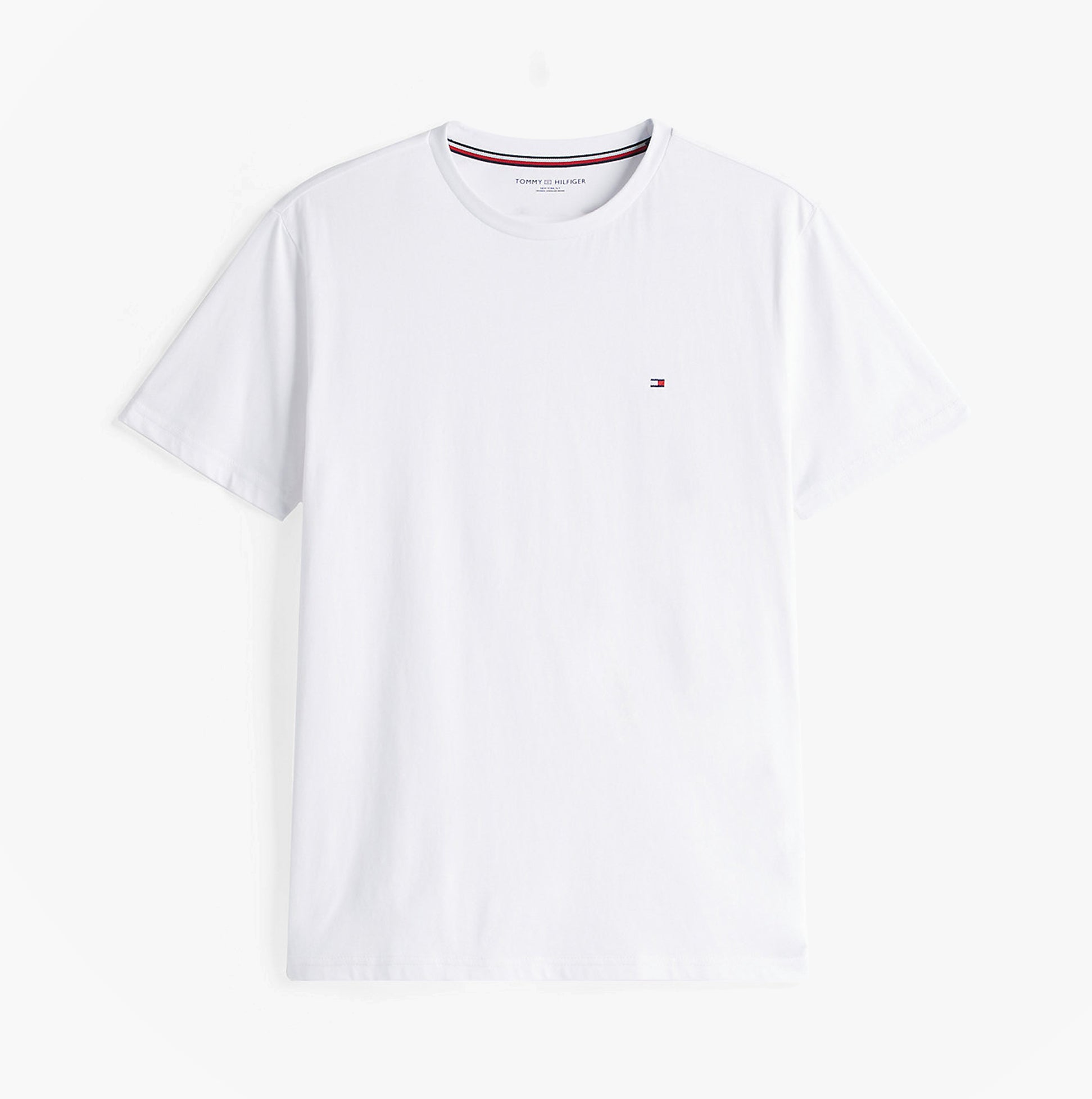 Tommy Hilfiger PURE COTTON Mens T-Shirt & Shorts Pyjama Set White / Grid Plaid front view of white crew neck t-shirt.