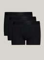 Tommy Hilfiger EVERYDAY LUXE Mens 3 -Pack Trunks Black side view of three black trunks with elasticated waistband.
