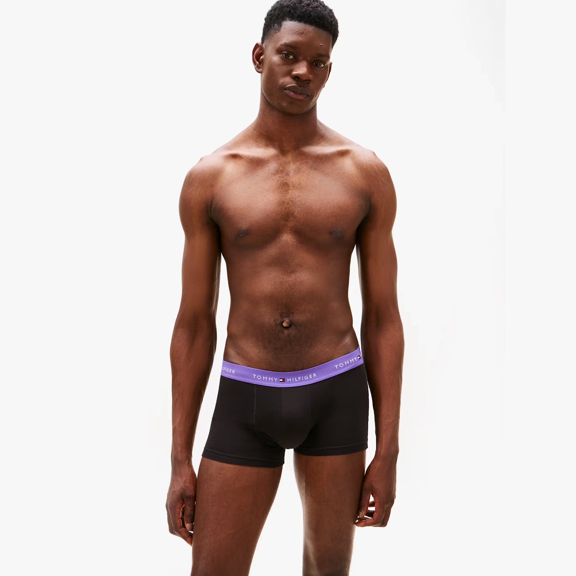 Tommy Hilfiger UM0UM02763 3 PACK WB TRUNK Mens Trunks Multicoloured front view model wearing black trunks