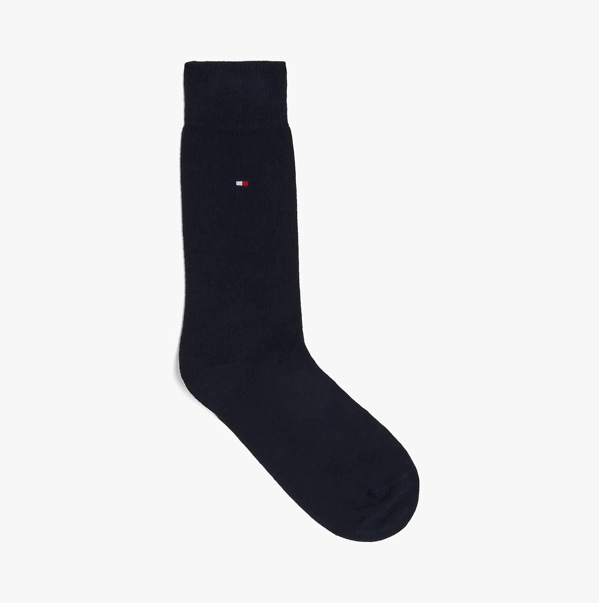 Tommy Hilfiger ORIGINAL Mens Trunk & Sock Gift Set Navy, side view of navy sock with TH logo, coordinating pair in gift set.