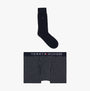 Tommy Hilfiger ORIGINAL Mens Trunk & Sock Gift Set Navy front view showing navy printed trunks and matching sock.
