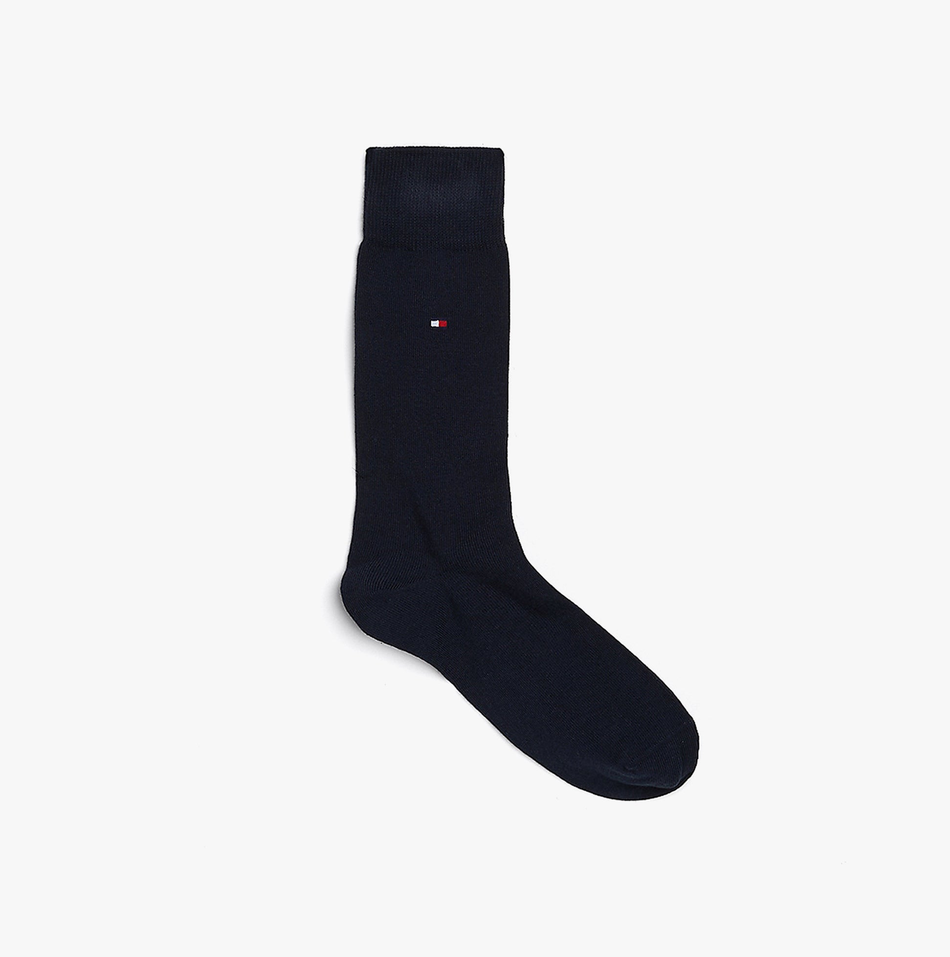 Tommy Hilfiger ORIGINAL Mens Trunk & Sock Gift Set Buffalo Check navy sock side view with TH logo detailing.