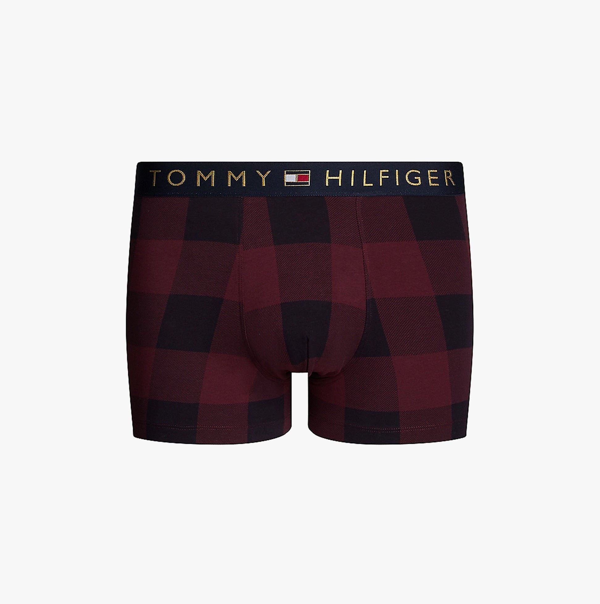 Tommy Hilfiger ORIGINAL Mens Trunk & Sock Gift Set Buffalo Check rear view of printed trunks with TH logo elastic waistband.