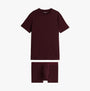 Tommy Hilfiger EVERYDAY LUXE Mens Trunk & Tee Deep Burg/Deep Burg front view showing the tee and trunk in deep burgundy.