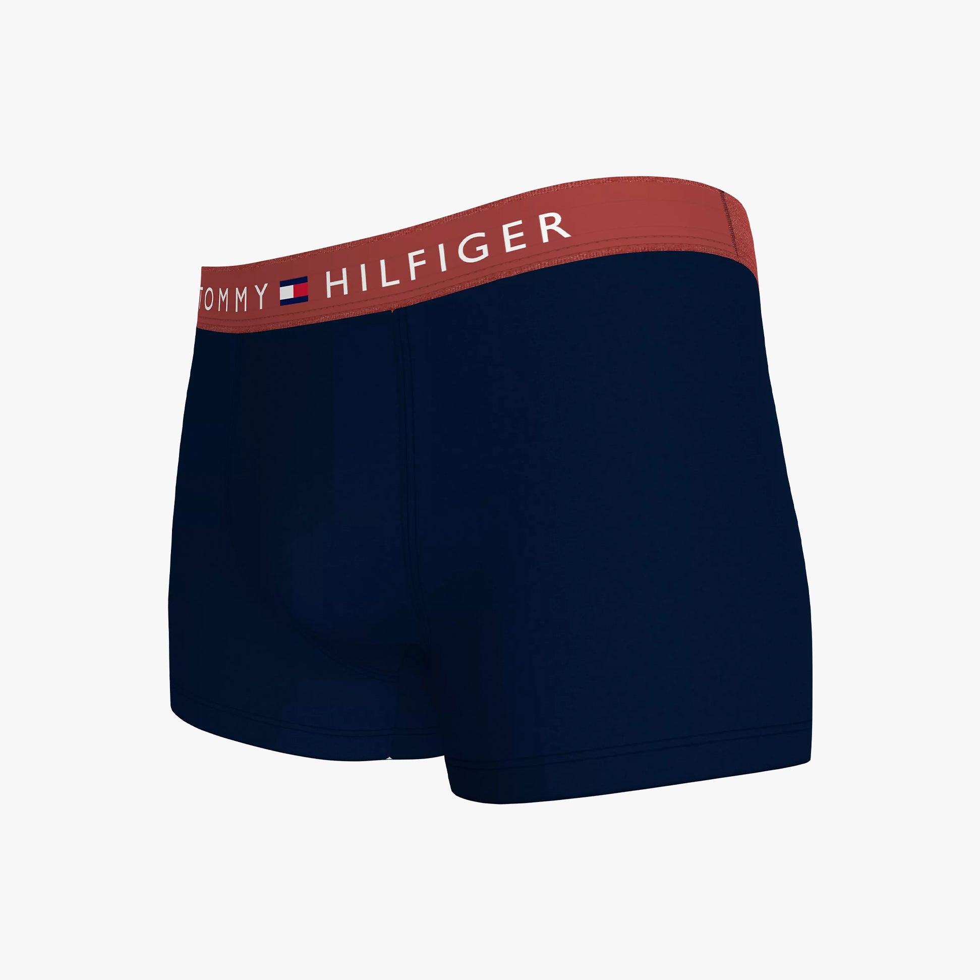 Tommy Hilfiger ORIGINAL LOGO Mens 3 Pack Trunks Navy side view showcasing navy fabric and signature waistband.