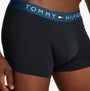 Tommy Hilfiger ORIGINAL WAISTBAND 3 Pack Mens Trunks Navy side view showing elasticated waistband and stretch cotton material.