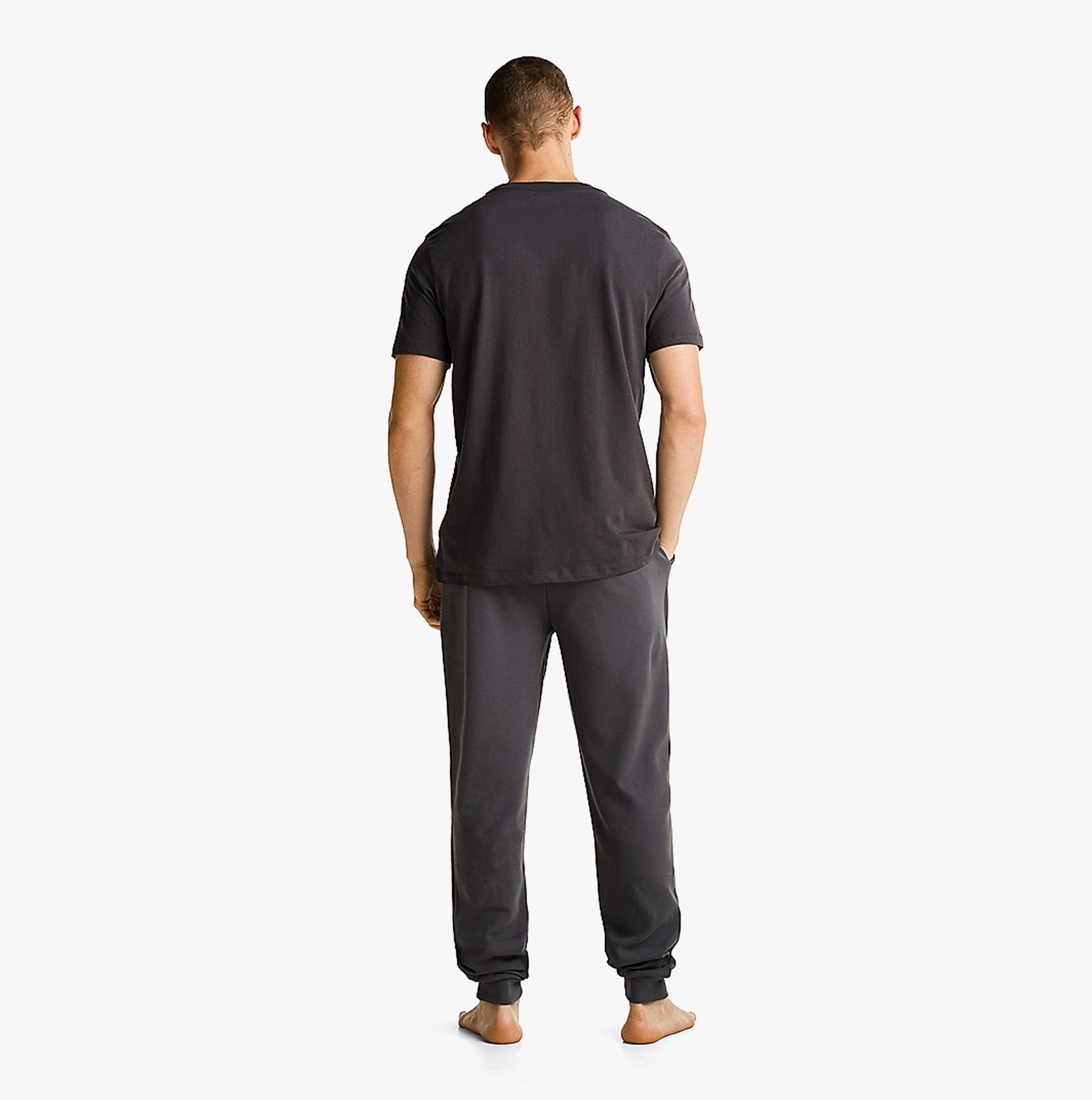 Tommy Hilfiger ORIGINAL LOGO Mens T Shirt Dark Ash back view, showcasing comfort and lightweight cotton material.