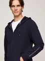 Tommy Hilfiger ORIGINAL LOGO Mens Full Zip Hoodie Desert Sky front view showcasing the drawstring hood and embroidered logo.