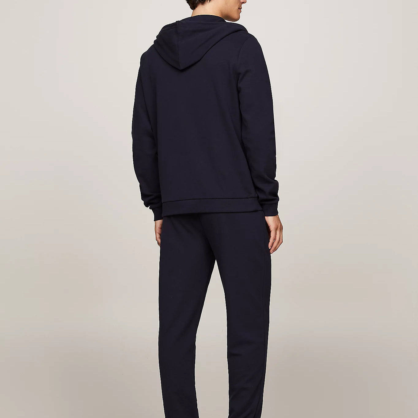 Tommy Hilfiger ORIGINAL LOGO Mens Full Zip Hoodie Desert Sky back view showcasing the hood and fit.