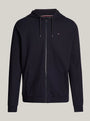 Tommy Hilfiger ORIGINAL LOGO Mens Full Zip Hoodie Desert Sky front view with drawstring hood and split kangaroo pocket.