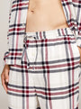 Tommy Hilfiger ORIGINAL Mens Pyjama Set Heritage Plaid Ivory detail view showcasing plaid pattern and drawstring waist.