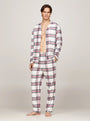 Tommy Hilfiger ORIGINAL Mens Pyjama Set Heritage Plaid Ivory front view, showing plaid design and drawstring waist.
