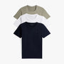 Tommy Hilfiger 3P SS TEE Mens T-Shirts & Tank Tops Multicoloured front view of three t-shirts in navy, white, and olive colors.