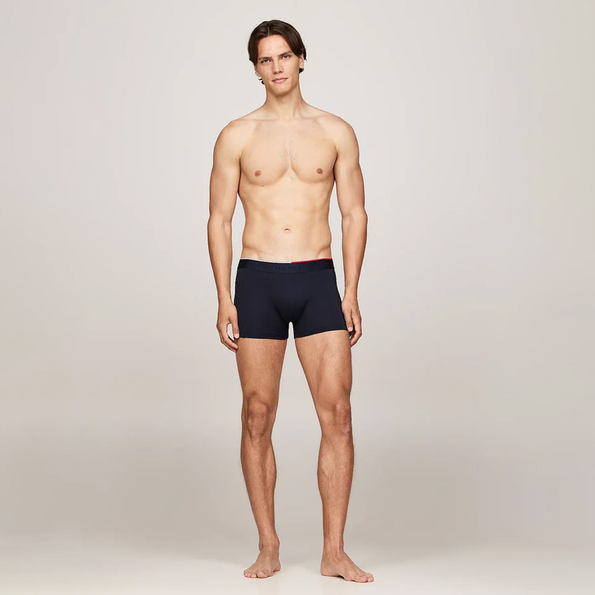 Tommy Hilfiger EVERYDAY MICRO Mens 3 -Pack Trunks Multicoloured front view on model, showcasing elasticated waistband and snug fit.