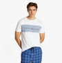 Tommy Hilfiger COLOUR BLOCKED Mens T-Shirt Optic White front view, featuring colour-blocked panel and TH logo.