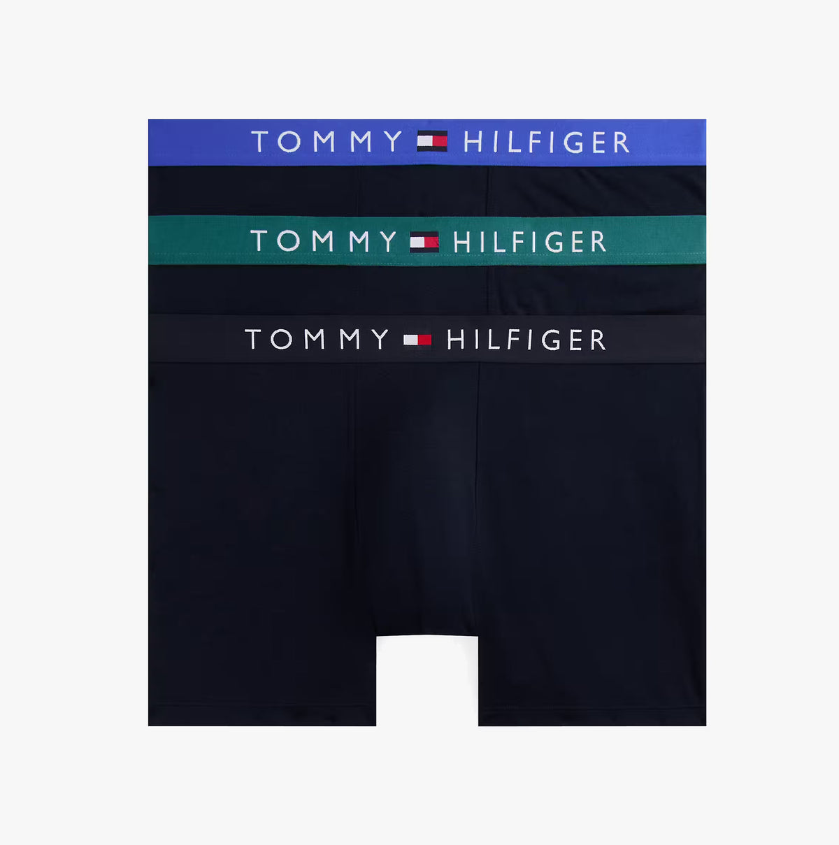 Tommy Hilfiger 3 PACK BOXER BRIEF Mens Multicoloured front view showing three boxer briefs with logo waistbands.