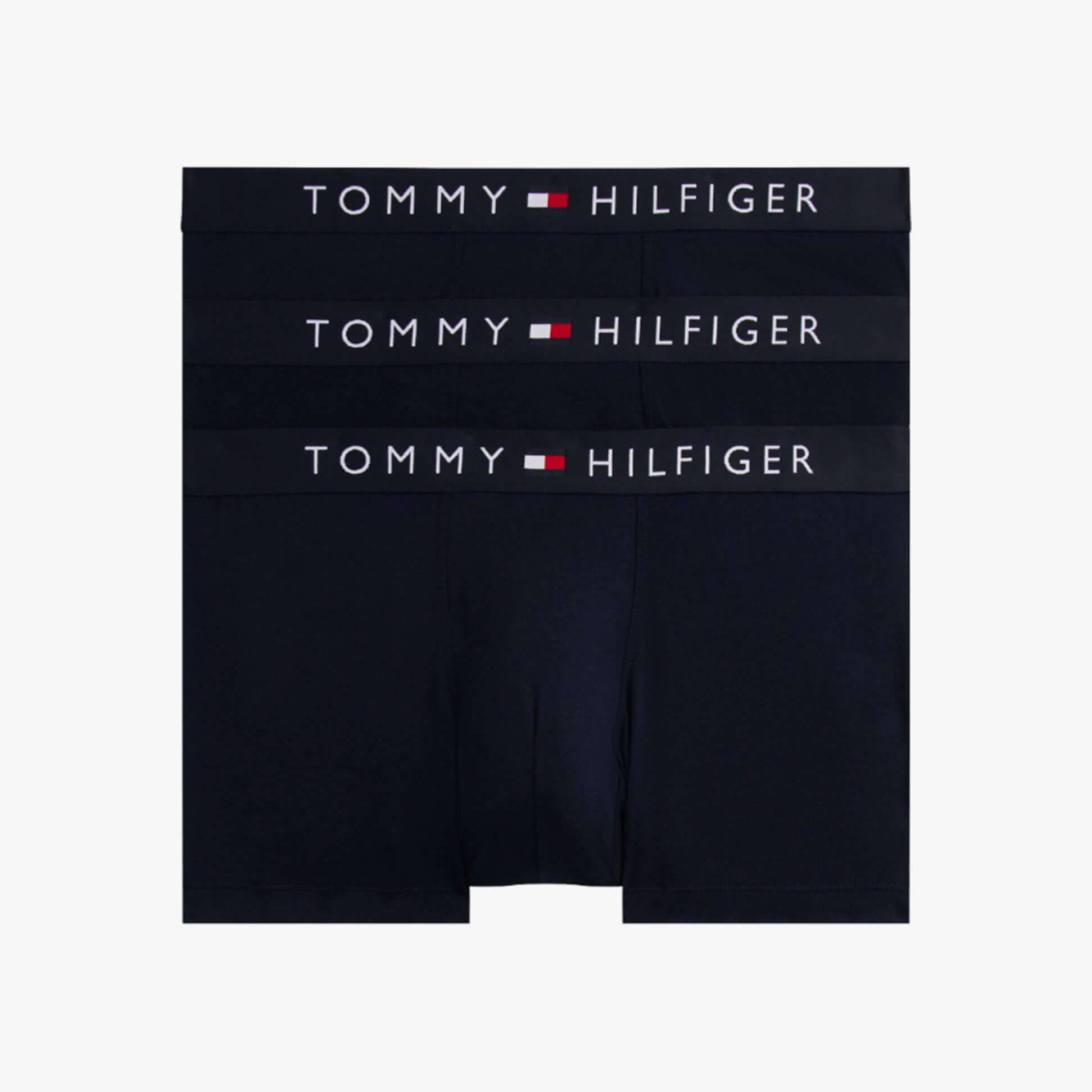 Tommy Hilfiger BOXER BRIEF 3 Pack Mens Cotton Stretch Navy, front view showcasing three navy boxer briefs with brand logo.