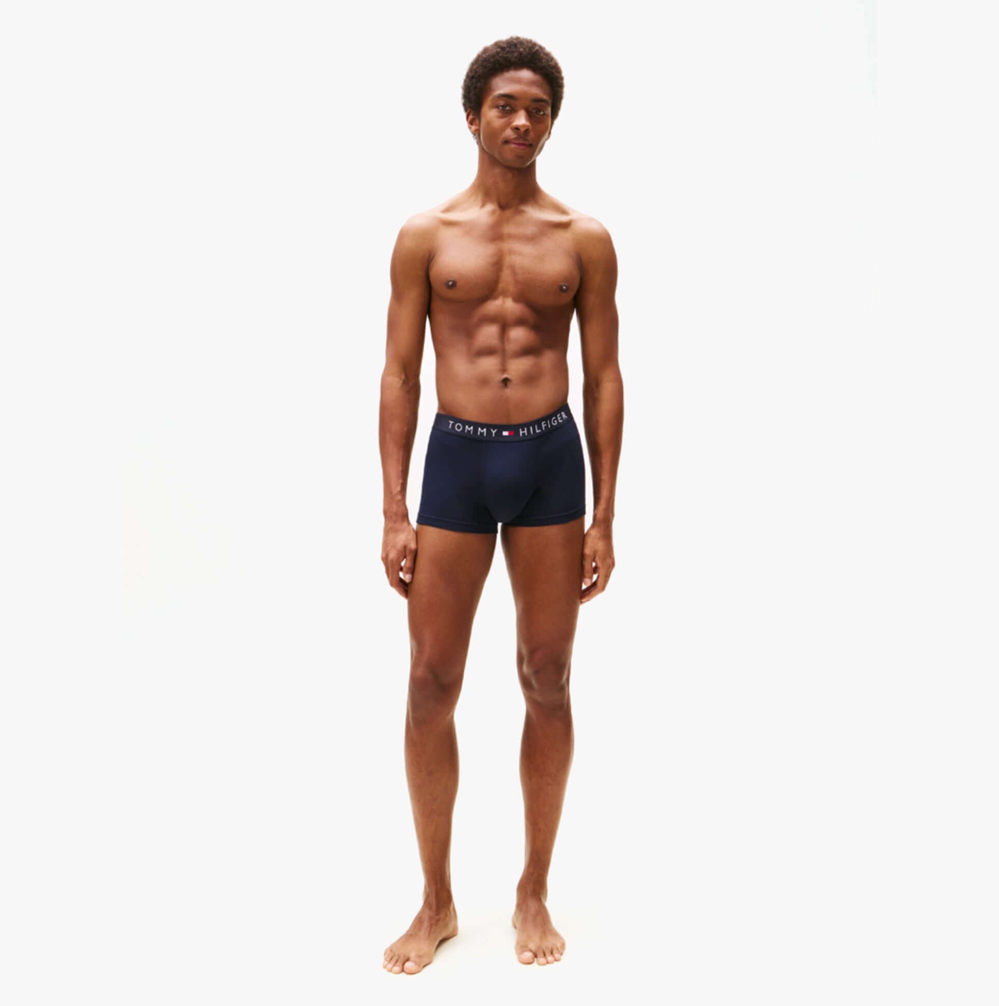 Tommy Hilfiger BOXER BRIEF 3 Pack Mens Cotton Stretch Navy front view on model showcasing comfort and fit