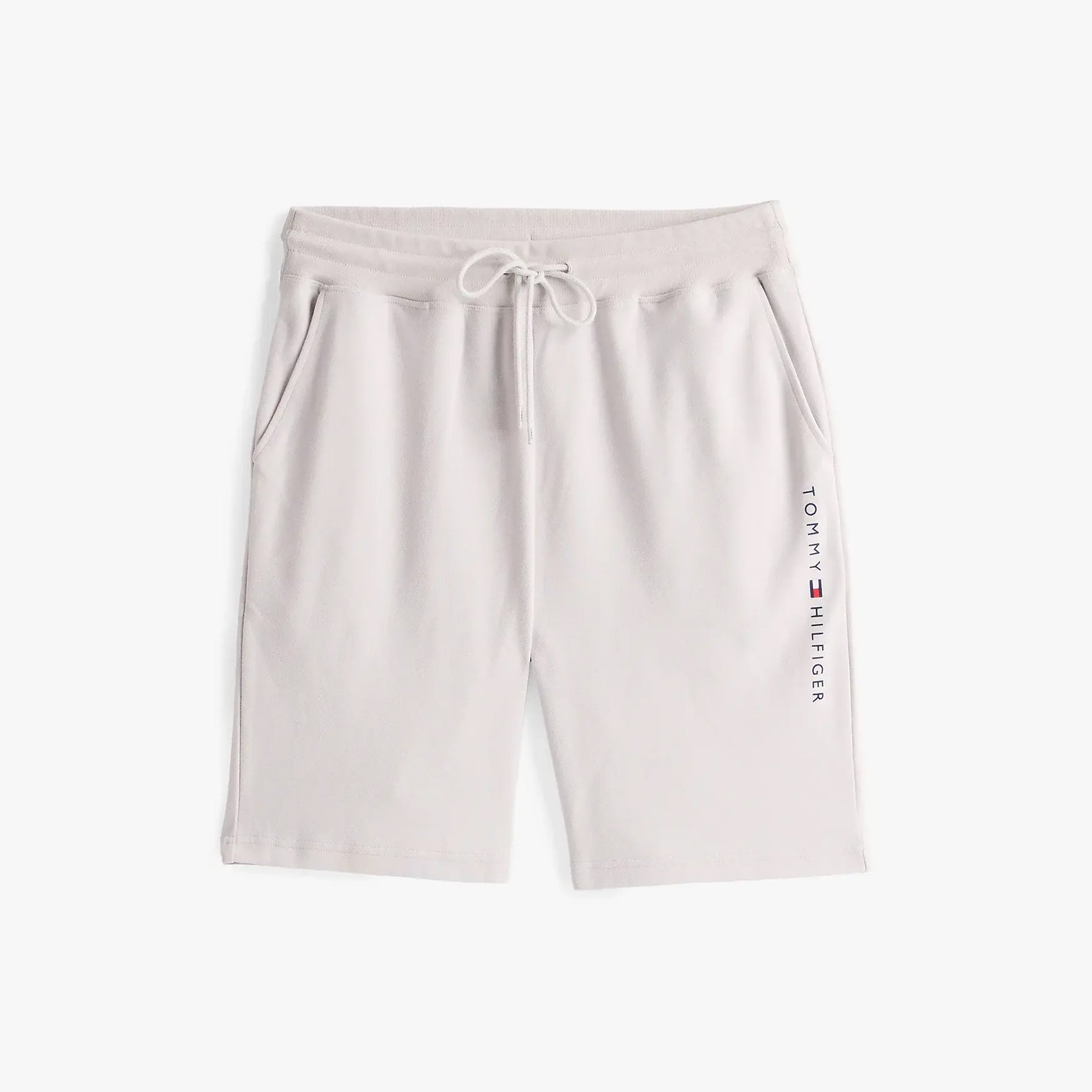 Tommy Hilfiger Mens Lounge Shorts Beige front view showcasing lightweight comfortable fabric and stylish design.
