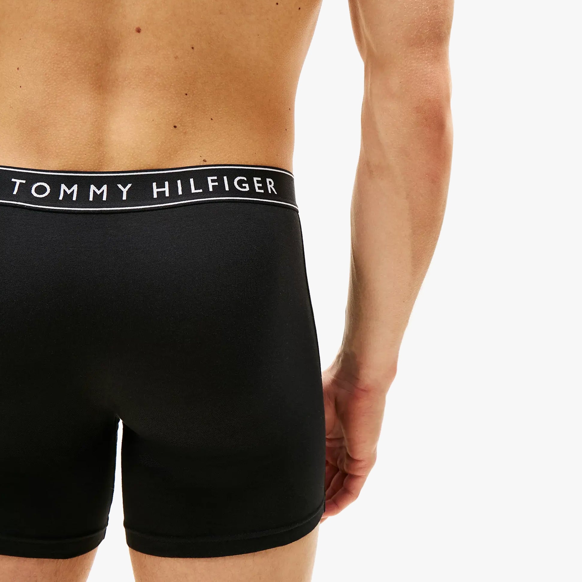 Tommy Hilfiger Mens 3 Pack Waistband Boxer Brief Black back view showing waistband and fit.