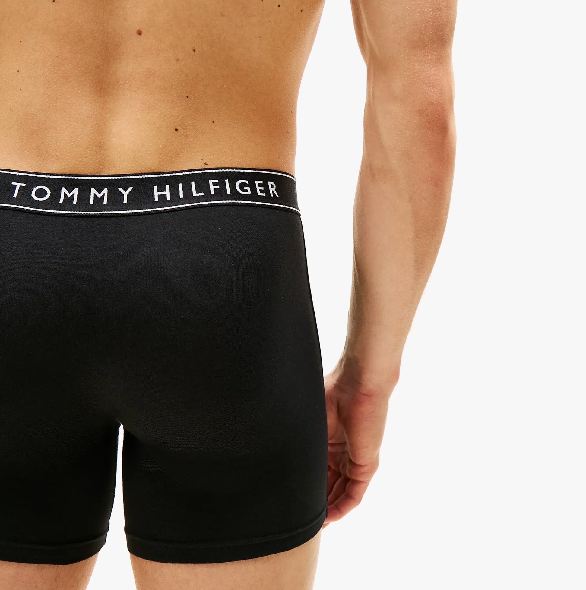 Tommy Hilfiger Mens 3 Pack Waistband Boxer Brief Black back view showing waistband and fit.
