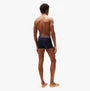 Tommy Hilfiger Mens 3 Pack Logo Waistband Trunks Multi back view of model wearing navy trunks with logo waistband.